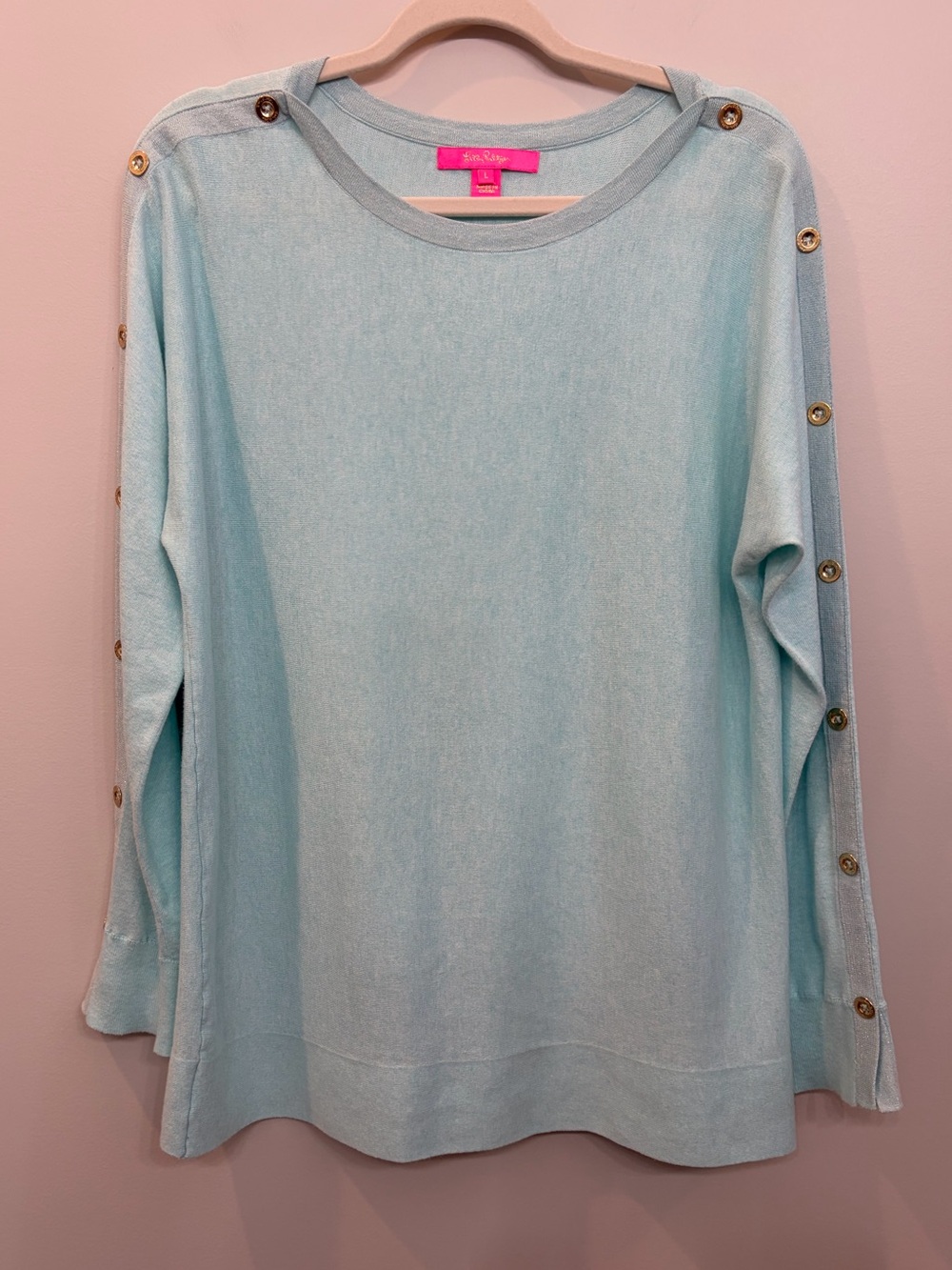 Lilly Pulitzer Milton Sweater Size L Coolmax Whispered Heather Blue Lightweight